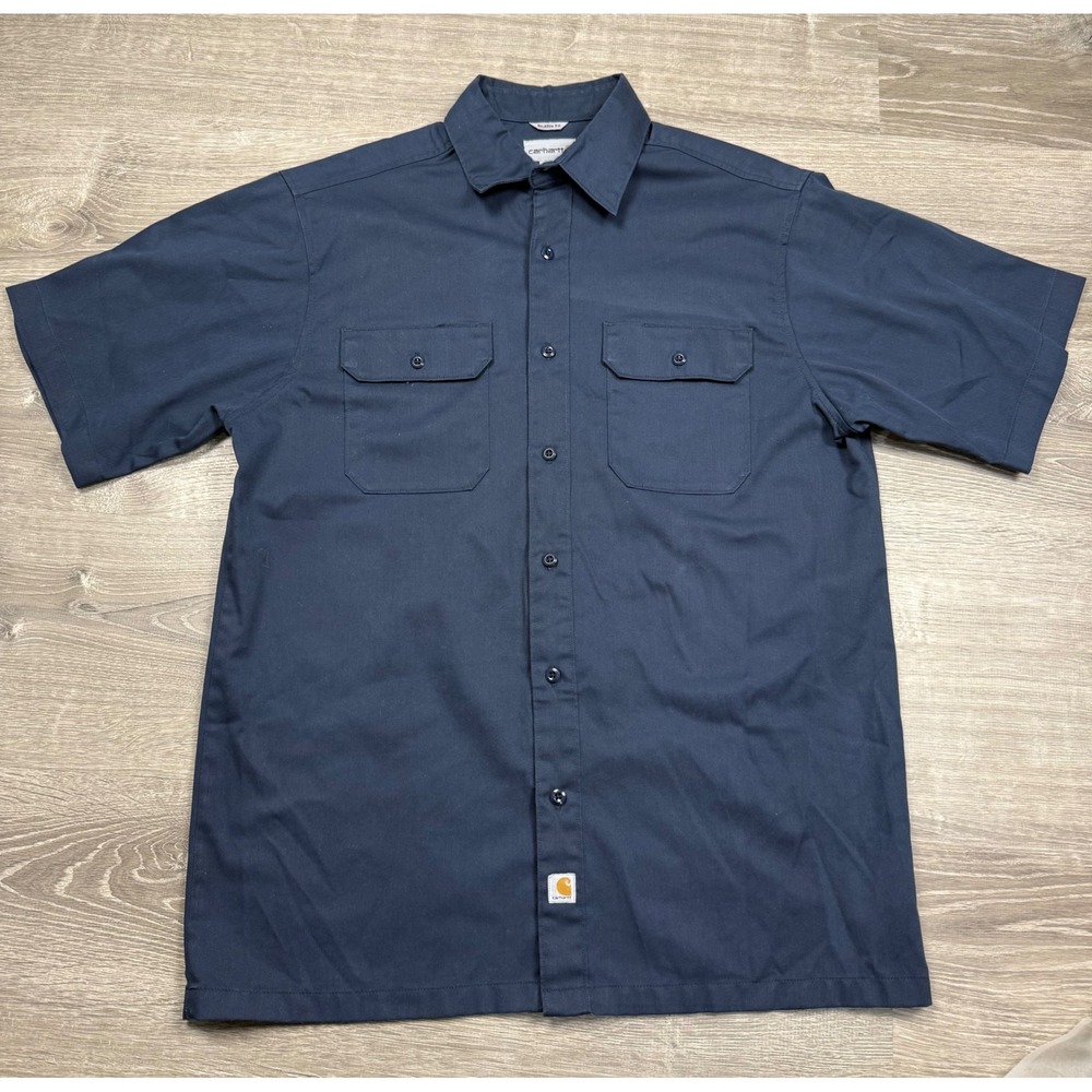 Carhartt Mens Relaxed Fit Short Sleeve Work Shirt Navy Blue Large S223 NVY